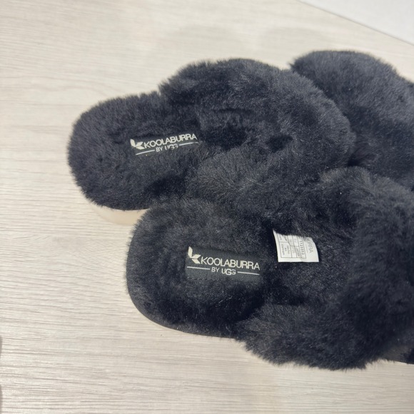 Koolaburra by UGG Furry Black Slides Women's Size 8‎ Plush Slip On Sandals - Picture 5 of 9